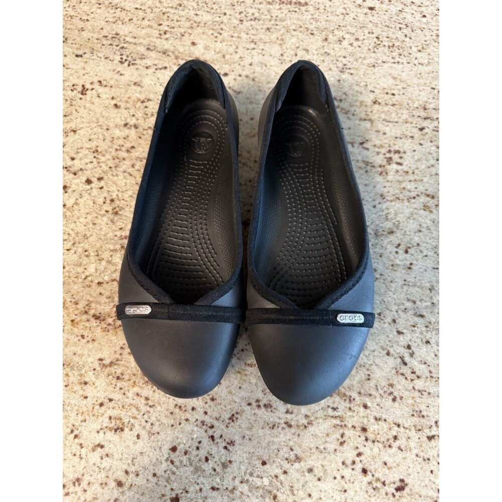 Crocs Women’s Black Slip On Ballet Round Toe Casual Comfort Size 8